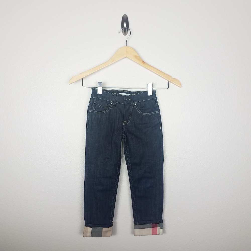 Burberry jeans plaid cuffs 4y dark blue stretch